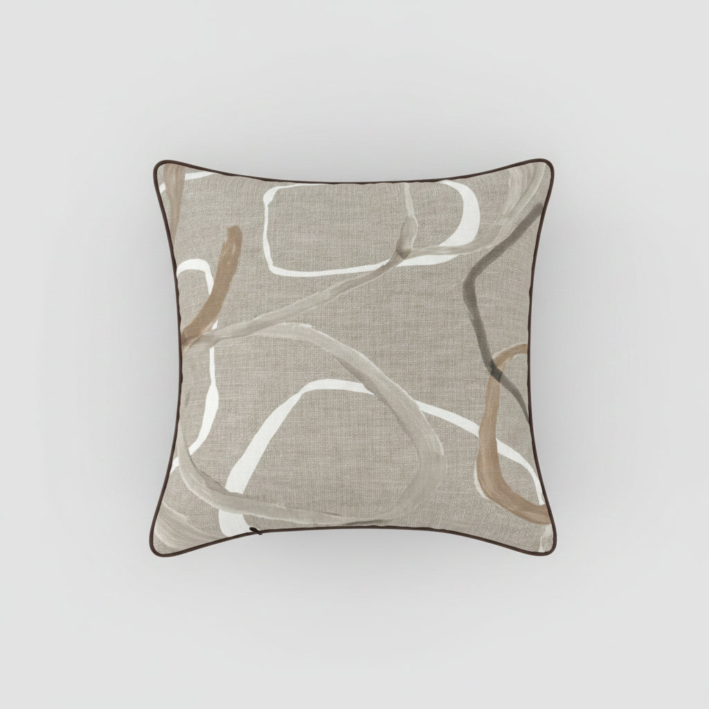 Beige Linen Blend Scatter Cushion with Leather Piping 60x60