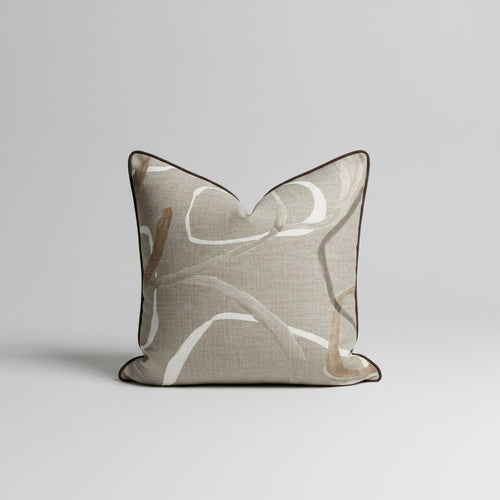 Beige Linen Blend Scatter Cushion with Leather Piping 60x60