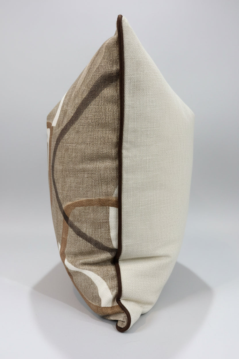 Beige Linen Blend Scatter Cushion with Leather Piping 60x60