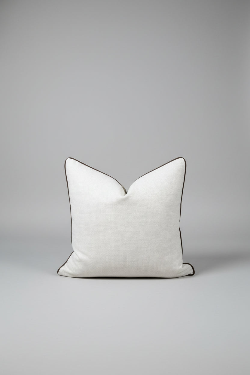 Beige Linen Blend Scatter Cushion with Leather Piping 60x60